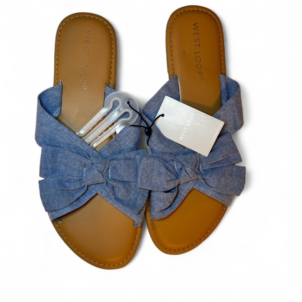 NWT West Loop Women's 7/8 Medium Denim Blue Bow Sandals